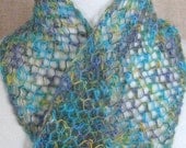 Knit Lace Cowl Scarf / Ocean Sunrise / Soft Blue Green Wool