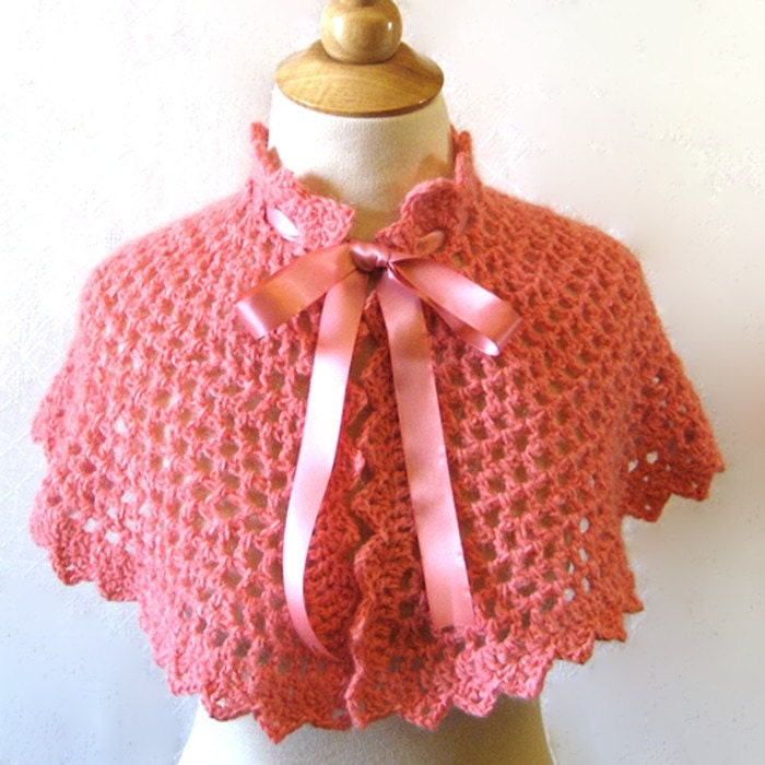 Pink Crochet Lace Capelet Luxury Angora Wedding Mother's Day Gift