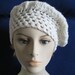 Cream Merino Crochet Tam Beret Hat with Blue Flower Brooch
