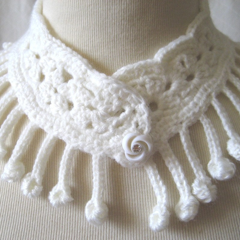 Snowy Crochet Lace Scarf Necklace for Brides or Others