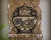 Ancient Pottery Blue and Ivory - Hand Carved - Styro-Art - Wall Plaque Looks like Stone --Unique Wall Art