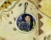 Native Maiden DREAMDISC - Acrylic Hanging Inspiration Disc -  2 sided friendship gift - DRIFTWOOD WOLF