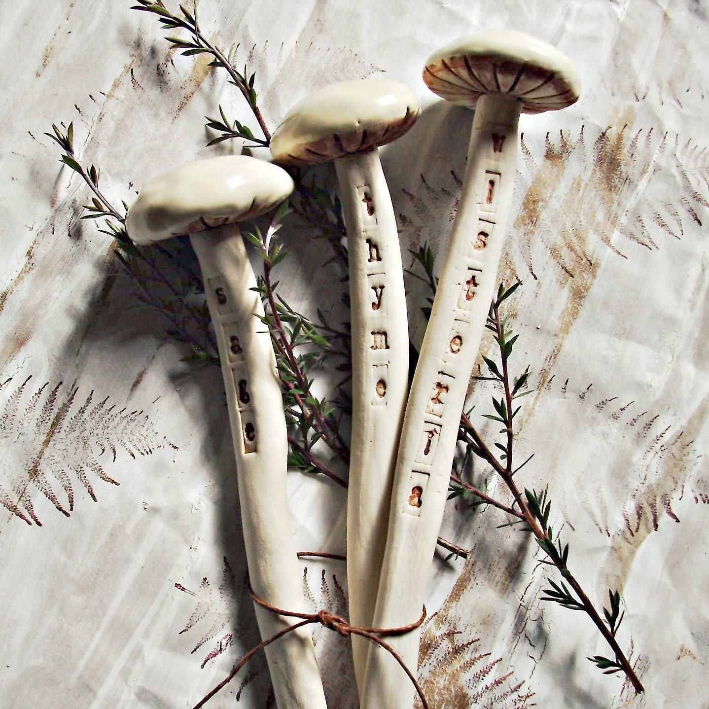 Reserved, Garden Markers, Mushrooms in Porcelain, Large for Indoor or Outdoor Plants, Choose your own plant name or saying, Set of 5