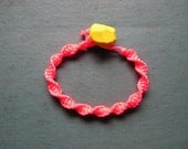 Neon Pink Friendship Bracelet Lemon Yellow Geo Bead Closure - Macrame