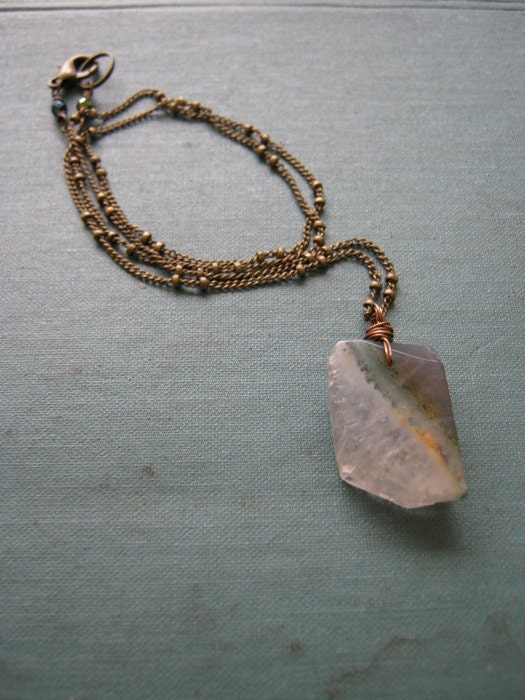 Sale - 20% off - Slice Necklace - moss agate - natural