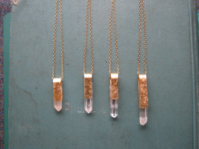Quartz Crystal Point Necklace - Brass bail, gold-filled chain