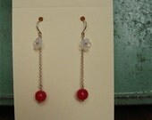 vintage modern red glass flower earrings