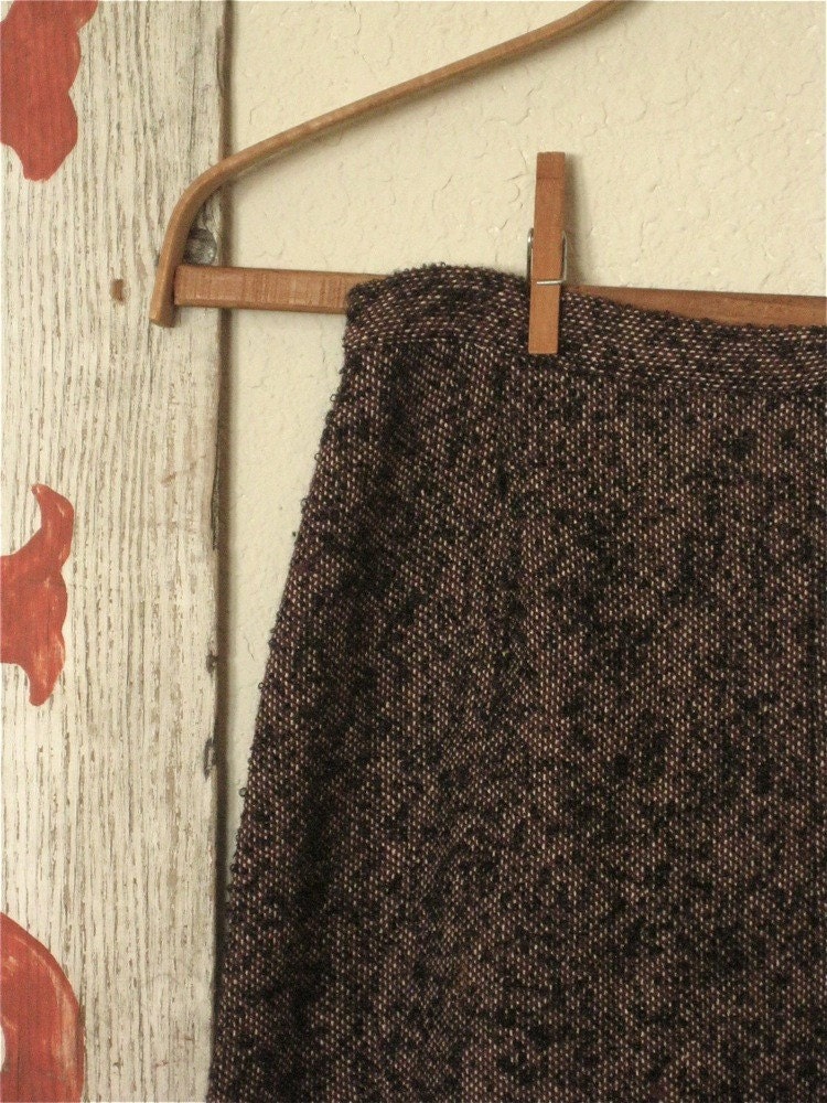 vintage brown boucle wool pencil skirt