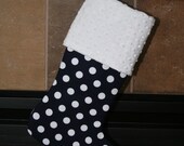 CHRISTMAS STOCKING - Polka Dots on NAVY Christmas Stocking