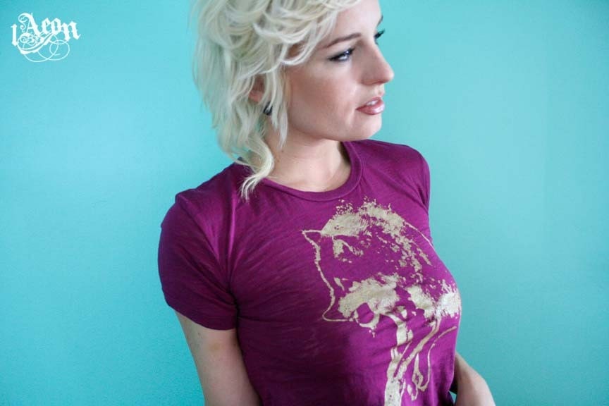 womens wolf clohing, wolf tshirt, burnout tee, soft tshirt, 1AEON Soft burnout violet tee with Golden Wolf- women's L