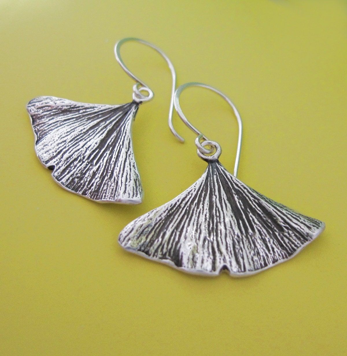 Sterling Silver Ginkgo Leaf Earrings - Medium