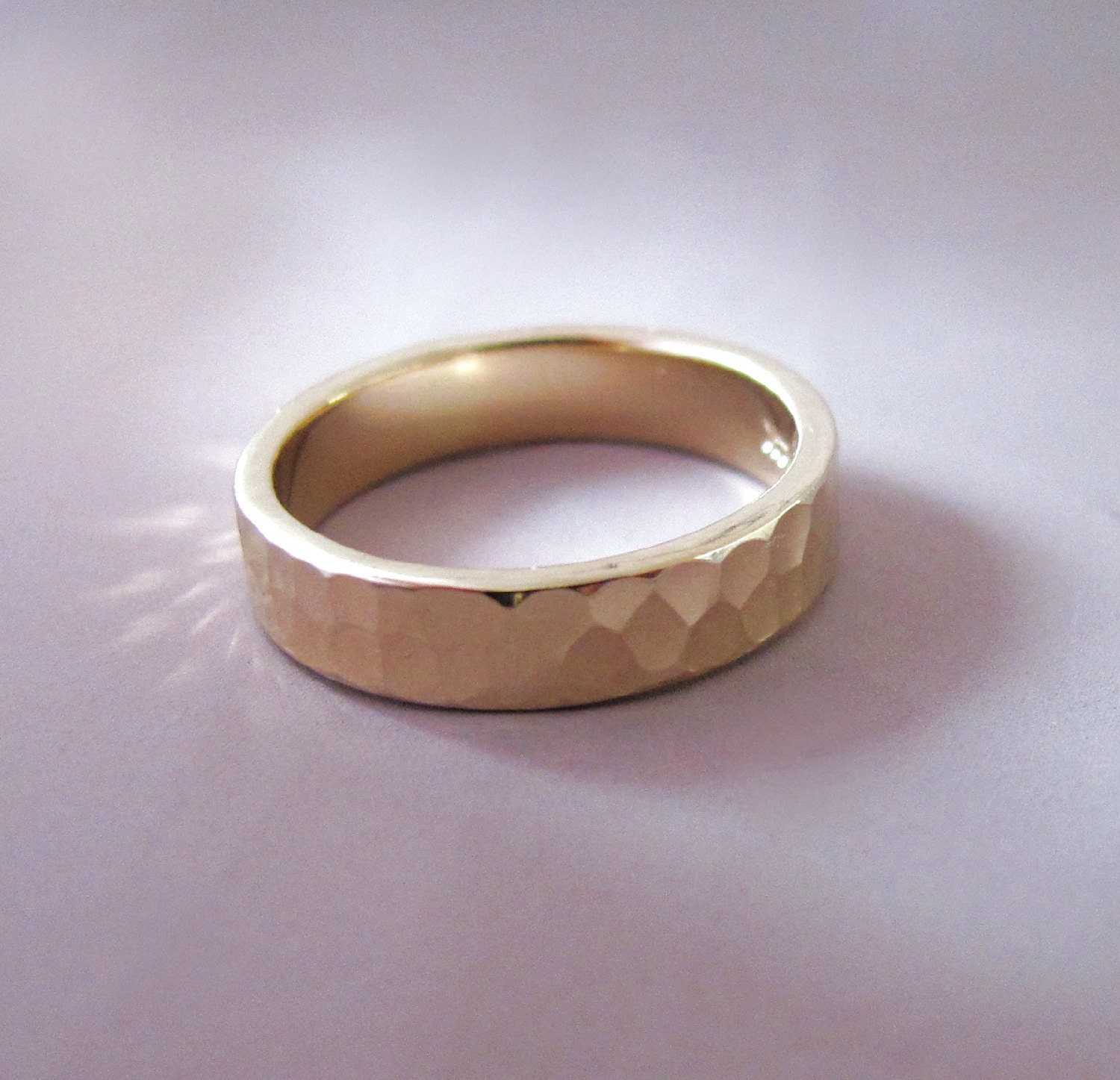 Hand Hammered Yellow Gold Wedding Band - 4 mm - 14k Recycled Gold
