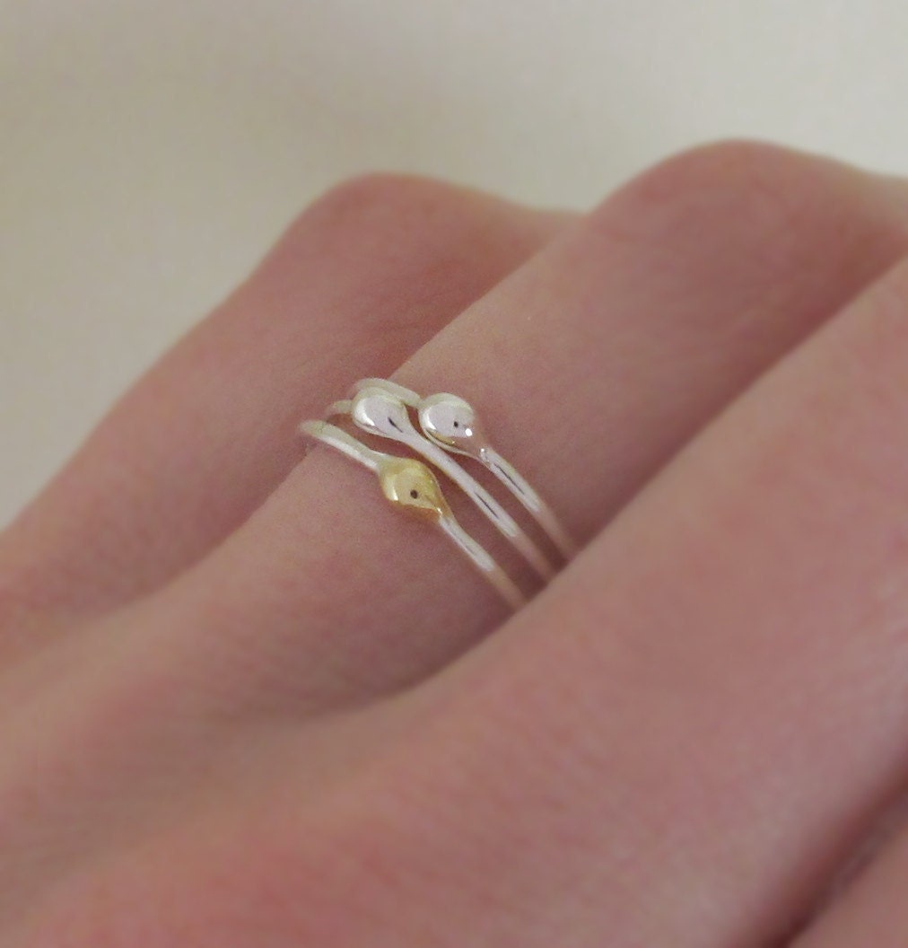 Sterling Silver and 22k Gold Stacking Ring Set - Rain - Set of Three