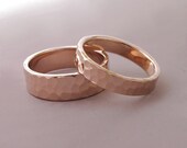 14k Rose Gold Wedding Rings - Hammered - Recycled Gold - 4 and 6 mm Set of Two