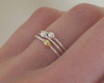 Sterling Silver and 22k Gold Stacking Ring Set - Rain - Set of Three
