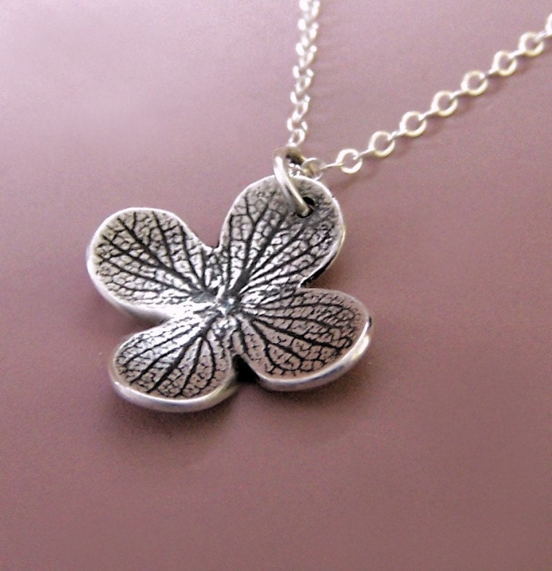 Sterling Silver Flower Necklace - Dark Hydrangea Blossom