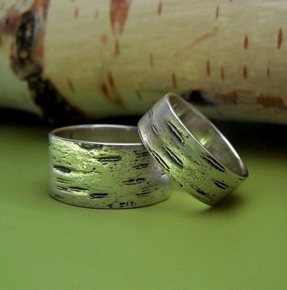 Birch Bark Wedding Bands - Sterling Silver