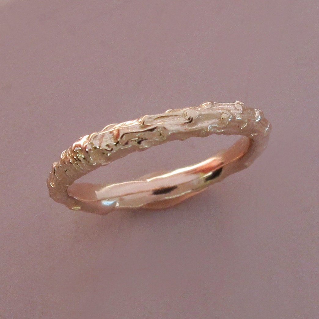 14k Rose Gold Twig Wedding Ring - Narrow Pine Branch