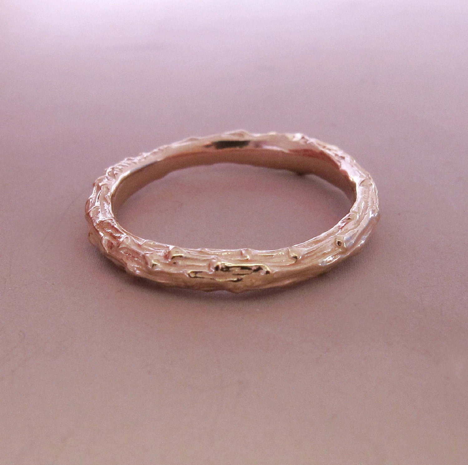 14k Rose Gold Twig Wedding Ring - Narrow Pine Branch