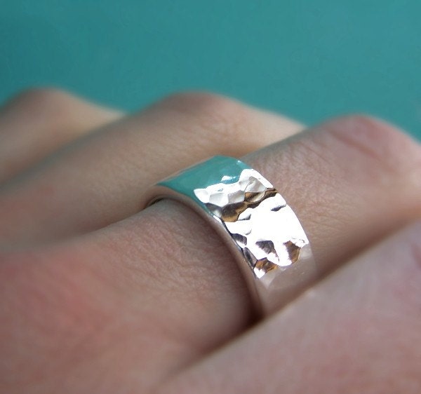 Sterling Silver Hammered Wedding Rings - Hand Hammered Recycled Sterling Silver - Set of Two