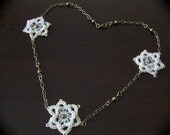 Tatted Lace and Chain Necklace - An Heirloom Bride - White, Cream and Brass