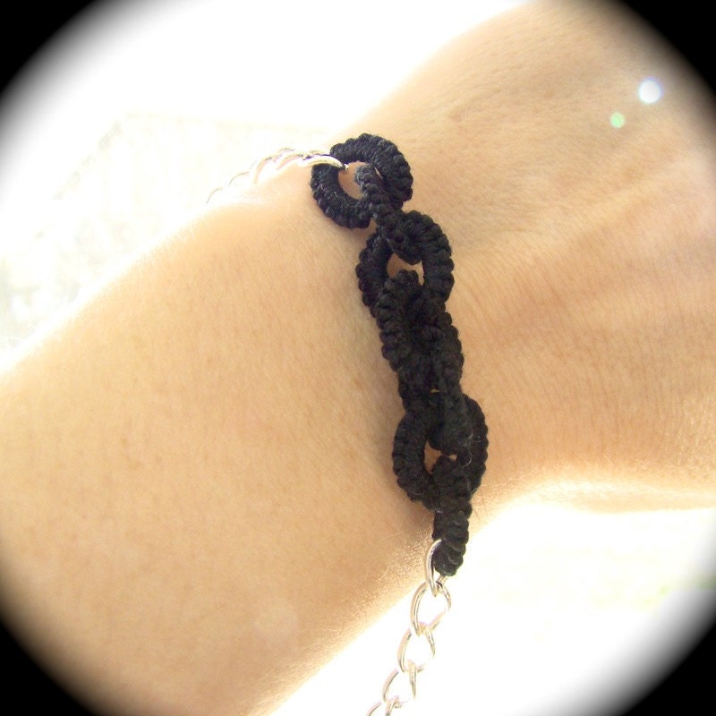 Tatted Lace and Chain Bracelet - The Twenty - Black