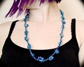 Tatted Necklace With Glass Beads - Blue Bubbles