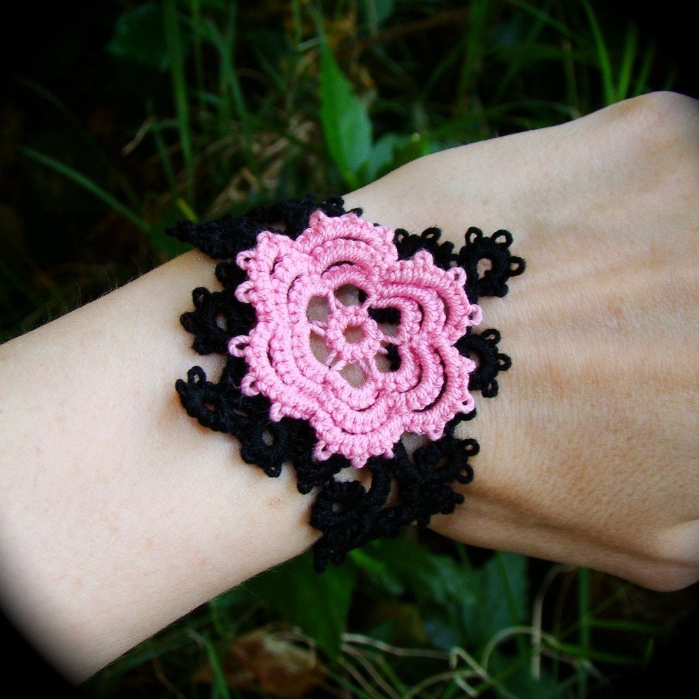 Tatted Cuff Bracelet - My Immortal Corsage - Pink and Black