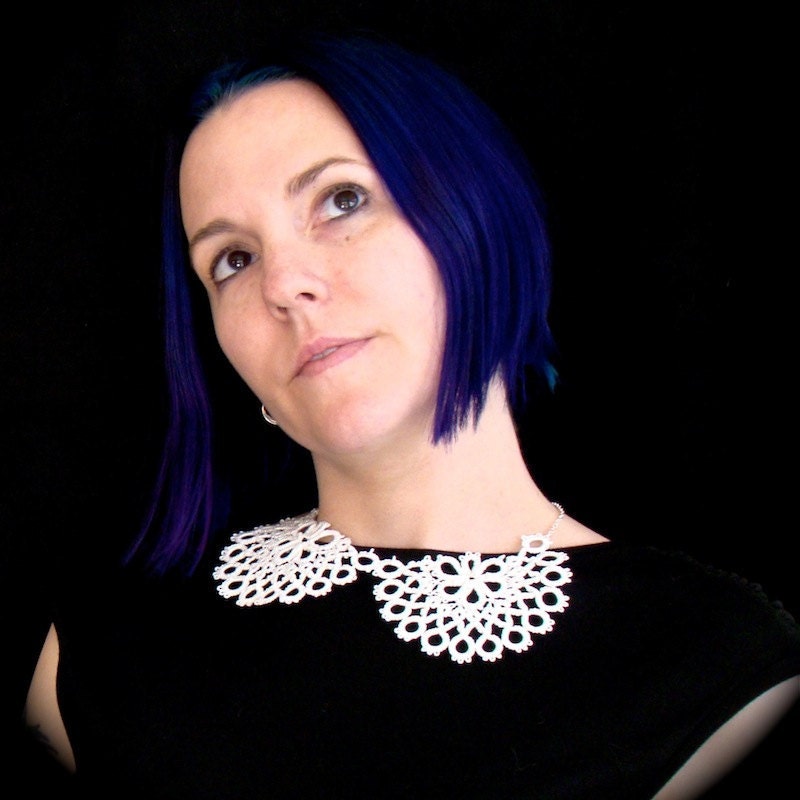 Tatted Lace Peter Pan Collar Necklace - White