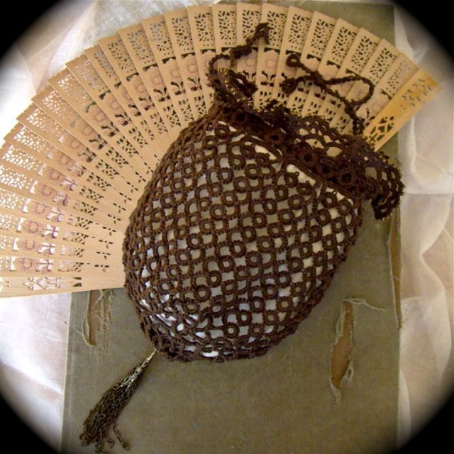 Tatted Lace Reticule Drawstring Bag