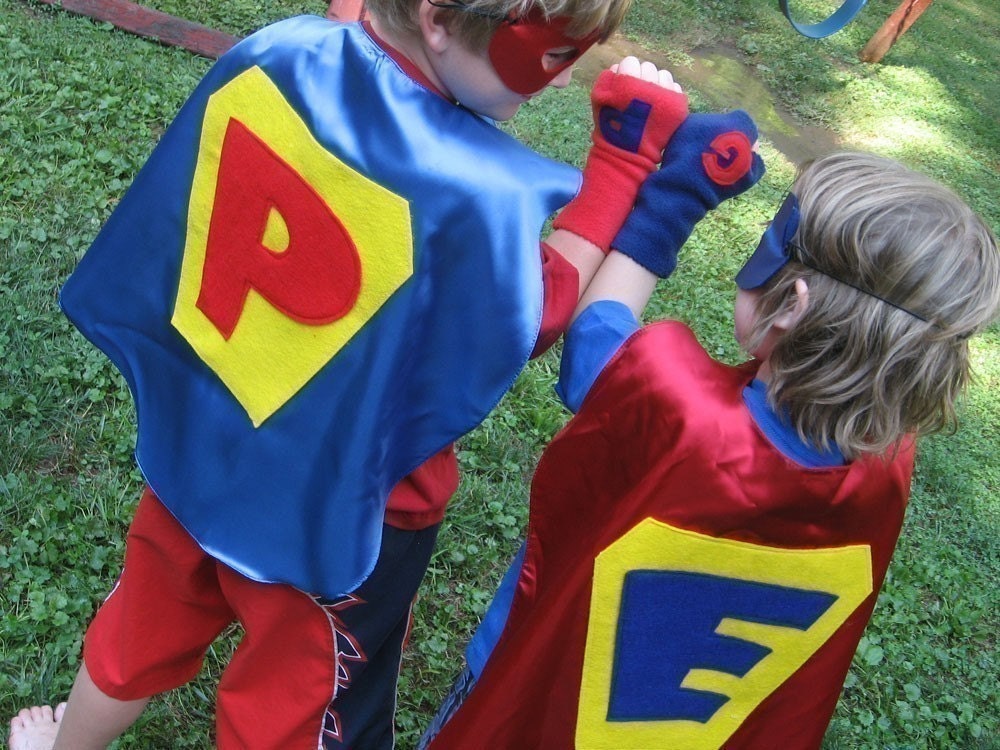 2 Superhero Capes Costume  or Princess Costume  2 kids Cape  2 Tees  2 Mask and 2 pairs of Gloves