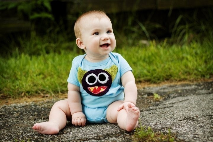 Stanley the Monster on blue onsie