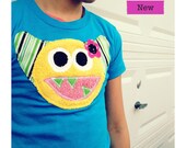 Suzy on NEON turquoise monster tee - sizes 2,4,6,8,10,12