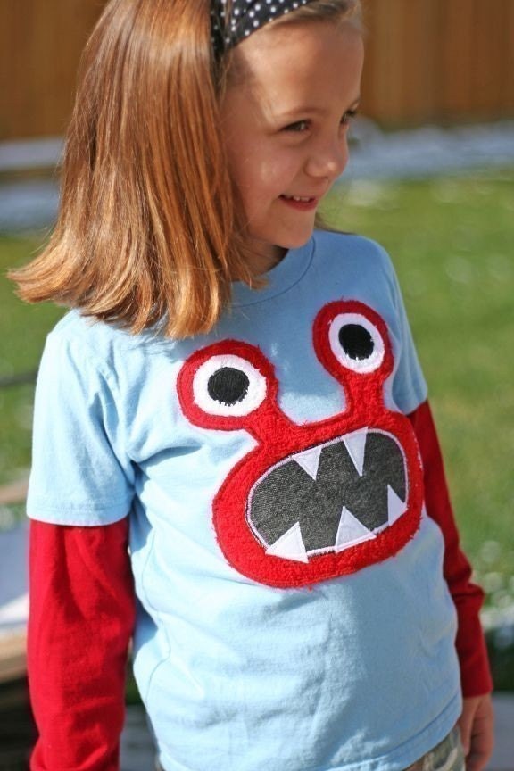 Red Bernard Monster On Blue Tee- sizes 2,4,6,8