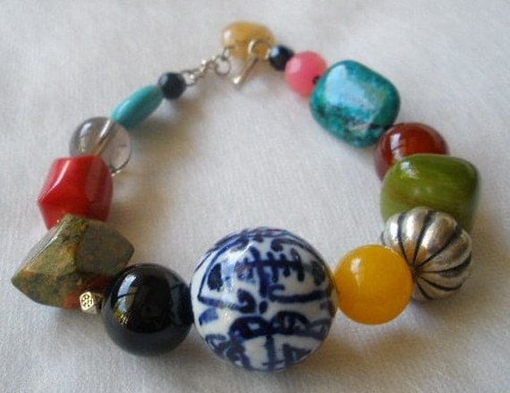 Mixed Multicolored Stone Chunky Bracelet - Chinese Chop Suey Bracelet