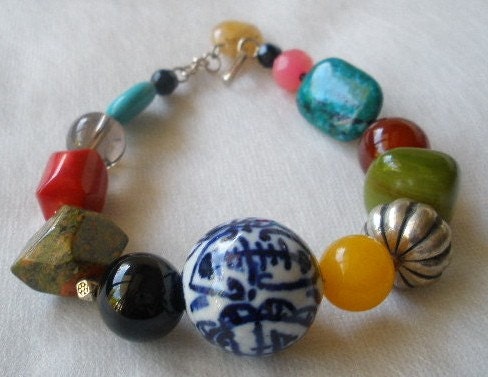 Mixed Multicolored Stone Chunky Bracelet - Chinese Chop Suey Bracelet