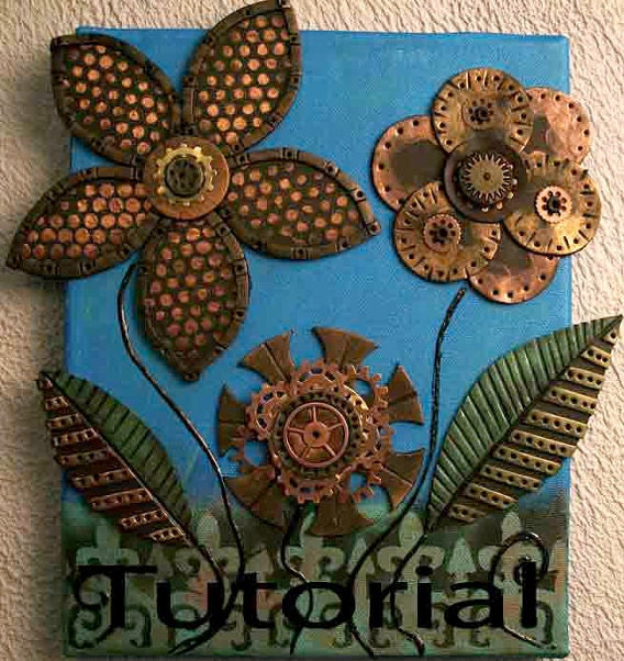 Polymer Clay Tutorial Steampunk Garden Flower Canvas Video Tutorial