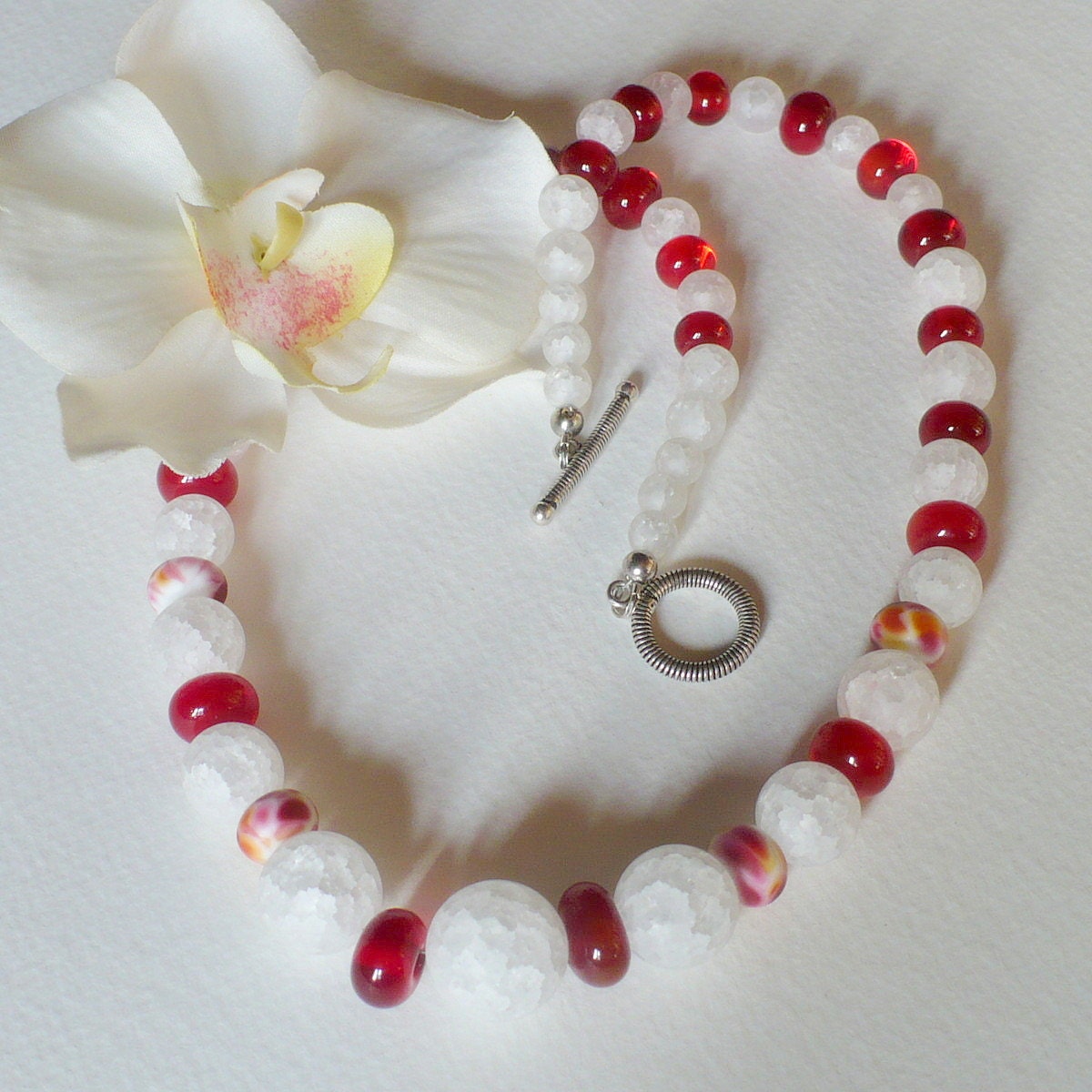 Jewelry, Lampwork beads and Cracked Quartz Necklace Set - Smokeylady54