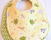 SALE....Baby Bibs Gender Neutral  -  Set of 2 Triple Layer Chenille -  Bib for Boy or Girl - Jungle Medley and Green Pez