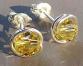 6mm Light Topaz Yellow Swarovski Crystal and Sterling Silver Post Earrings Stud Earrings Studs