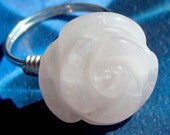 Rose Quartz Gemstone Ring Carved Flower Ring Wire Wrapped in Sterling Silver Ring