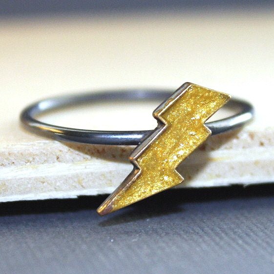 Lightning Bolt Ring brass and sterling silver