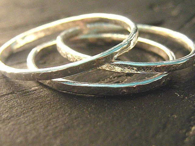 Sterling Silver Thin Stacking Sparkle Rings - set of three