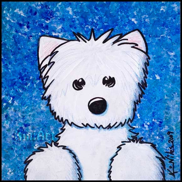ORIGINAL Painting WESTIE Terrier Dog on BLUE