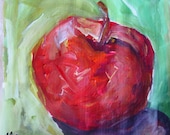 Original Acrylic Apple Mixed Media Painting  6x6 on Recycled Paper