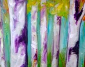 Original Abstract Aspen Trees Painting, Acrylic Canvas, 2x4 feet