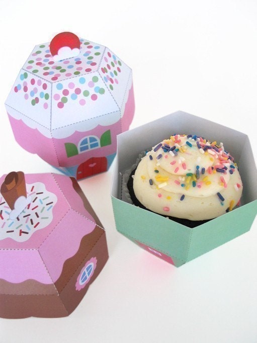 Cupcake Cottage Favor Box Printable Paper Craft PDF