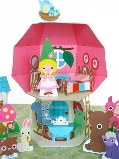 Mushroom Cottage Dollhouse Playset Printable Paper Craft PDF