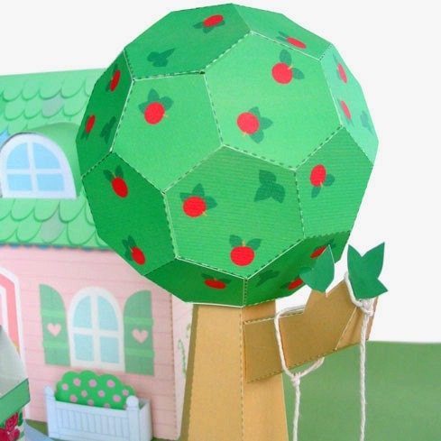 Apple Tree and Dollhouse Landscaping Printable Paper Craft PDF
