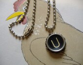 U INITIAL VINTAGE TYPEWRITER KEY NECKLACE BLACK KEY RETRO FUN